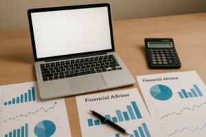 asesor financiero trabajando con graficos y calculadora