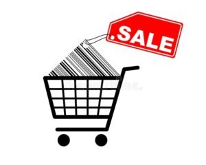 carrito de compras con etiqueta de descuento
