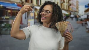 casa mexicana con llaves y dinero en mano