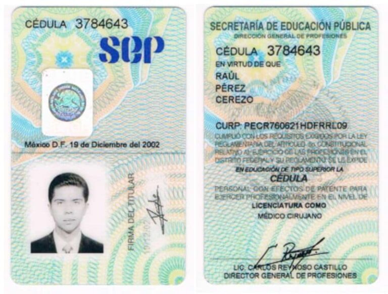 cedula profesional mexicana sobre fondo blanco
