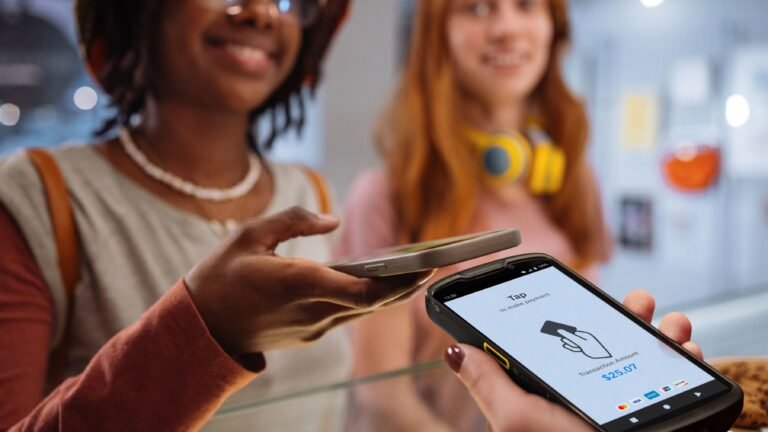 centro de pagos con gente realizando transacciones