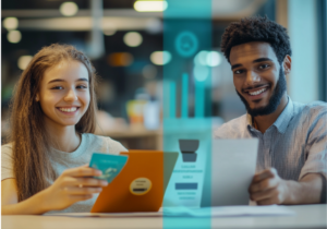 clientes felices en banco mexicano moderno