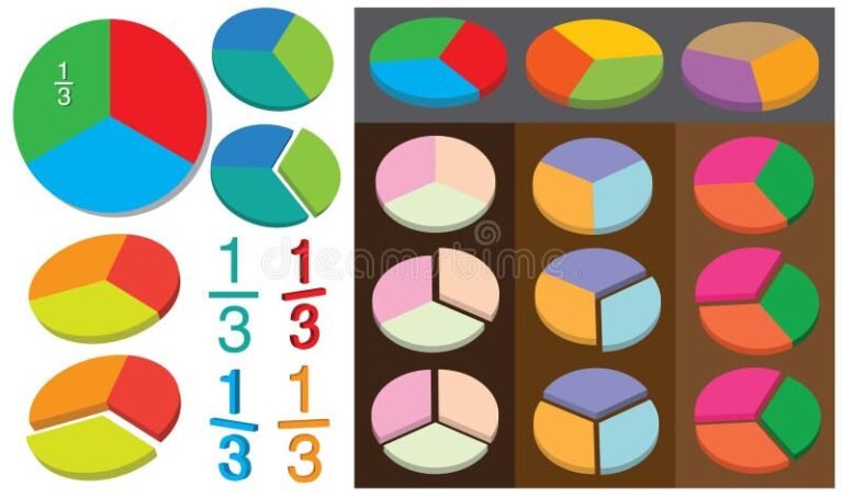 fracciones con diagramas de pastel coloridos