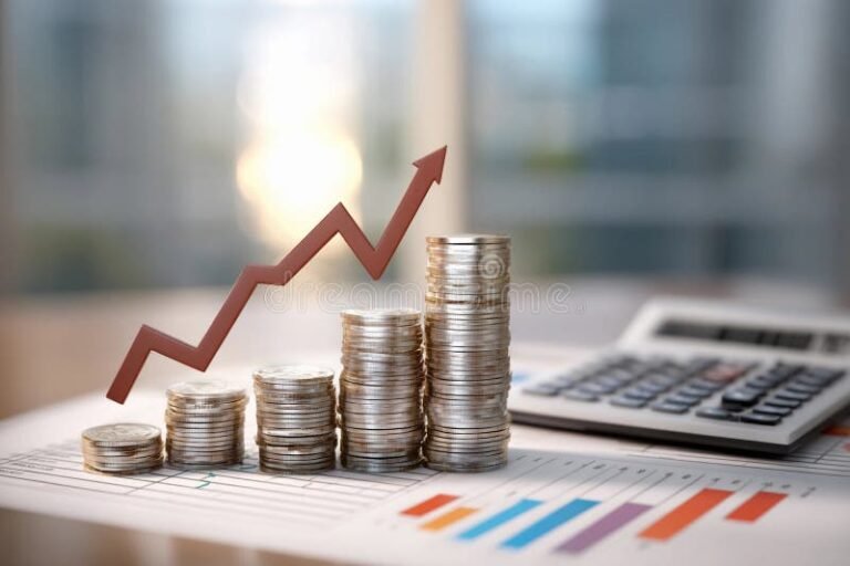 grafica ascendente con monedas y calculadora