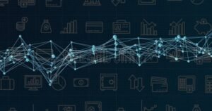 iconos financieros y datos digitales abstractos