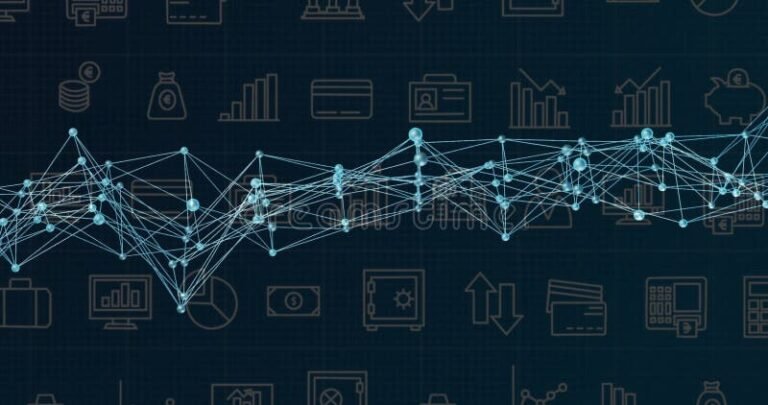 iconos financieros y datos digitales abstractos