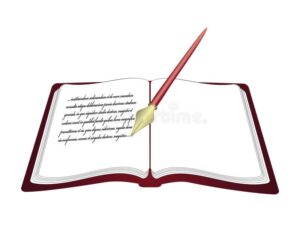 libro abierto con reglas gramaticales y lapiz