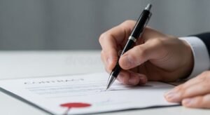 mano firmando documento oficial con boligrafo