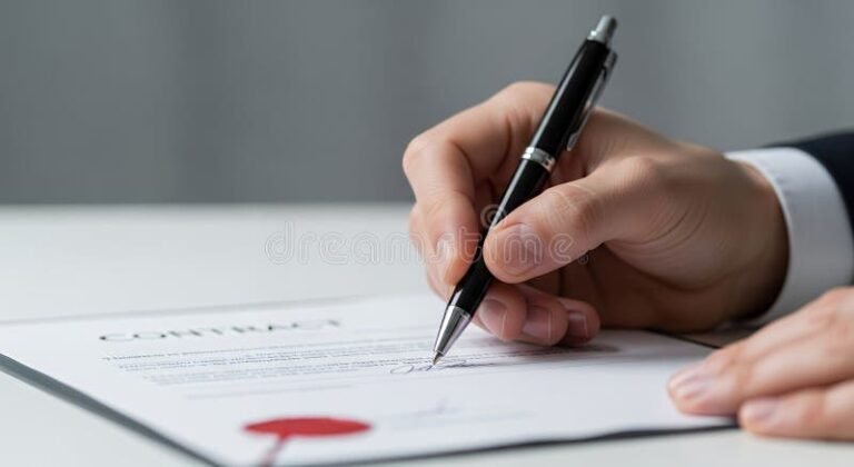 mano firmando documento oficial con boligrafo