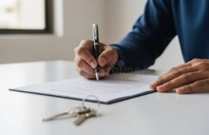 manos firmando documento de compra casa