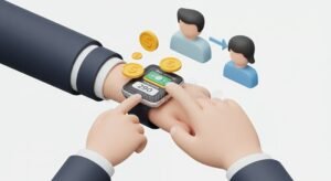 manos haciendo transferencia bancaria digital