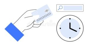 manos sosteniendo tarjeta de credito y reloj