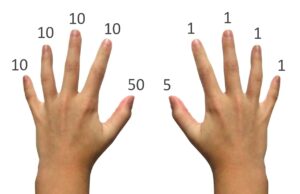manos sumando numeros en calculadora simple