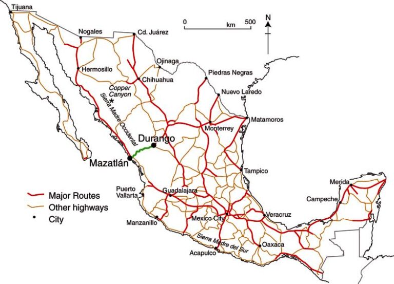 mapa detallado de ruta en mexico rural