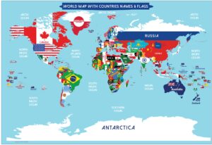 mapa mundial con banderas de varios paises