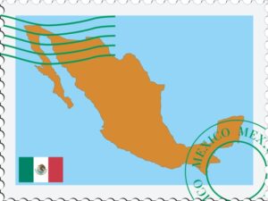 mapa postal con sellos mexicanos coloridos