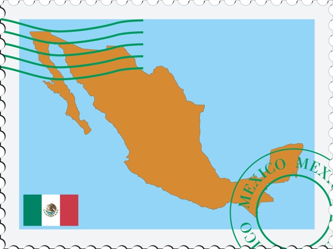 mapa postal con sellos mexicanos coloridos
