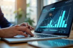 persona actualizando datos en computadora portatil