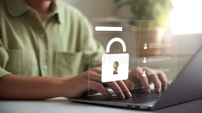 persona ingresando datos en computadora segura
