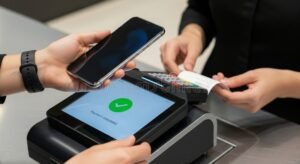 Cómo es pagar con Mercado Pago y cuáles son sus beneficios 39 persona pagando con smartphone en tienda moderna