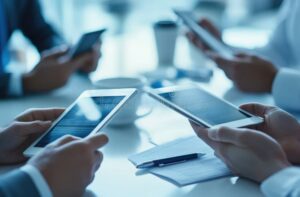 persona usando computadora y smartphone redes sociales