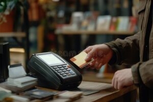 persona usando tarjeta de credito en tienda
