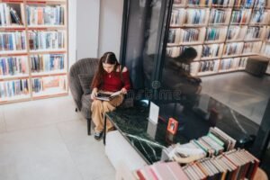 personas leyendo libros en biblioteca tranquila